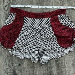 FREE PEOPLE Red and Black Patterned Shorts M